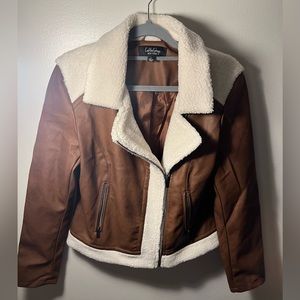 Coffee shop brown leather jacket, size large